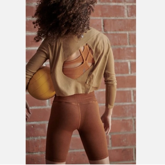 Free People Movement Bistre Infinitee Long-Sleeve Tee Size Small Brown Tan Cream - Picture 2 of 6